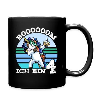 Vierter Geburtstag Mädchen 4 Jahre Einhorn - Tasse einfarbig - Schwarz - Rechts