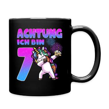 Siebter Geburtstag Mädchen 7 Jahre - Tasse einfarbig - Schwarz - Rechts
