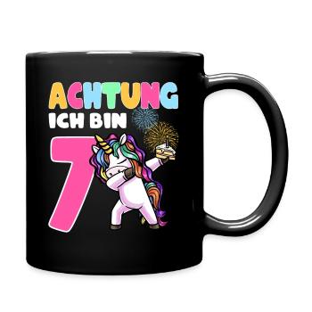 Siebter Geburtstag Mädchen 7 Jahre - Tasse einfarbig - Schwarz - Rechts