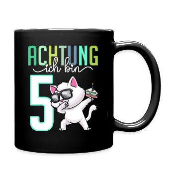 5. Geburtstag Junge Mädchen 5 Jahre Katze - Tasse einfarbig - Schwarz - Rechts