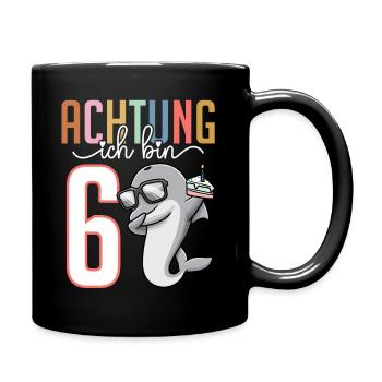 Sechster 6. Geburtstag Junge 6 Jahre Delfin - Tasse einfarbig - Schwarz - Rechts
