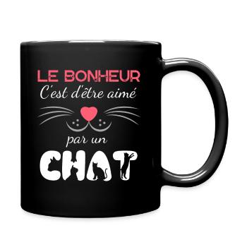 le bonheur c est d être aimé par un chat - Mug uni - noir - Droite