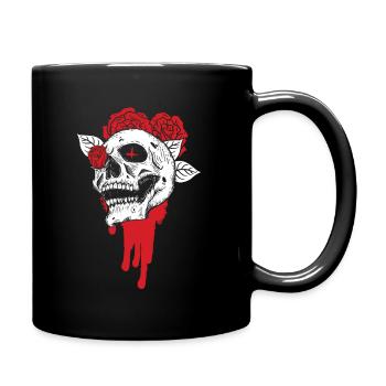 Totenköpfe und Rosen Gothic Knochen Skelett Tod - Tasse einfarbig - Schwarz - Rechts