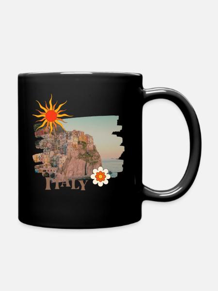 Cool Retro Design Summer Beach Palms Summer - Full Colour Mug - black