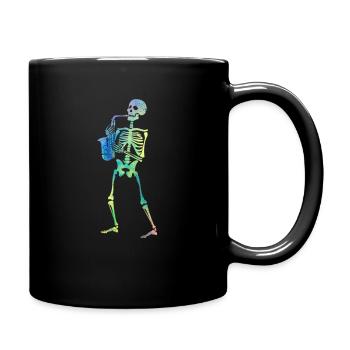 Skeleton Plays Saxophone Jazz Halloween Music - Full Colour Mug - black - Right
