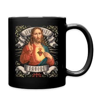Vintage-Jesus, Jesus Christus, Herz-Jesu - Tasse einfarbig - Schwarz - Rechts