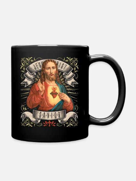 Jésus vintage, Jésus-Christ, Sacré-Cœur - Mug uni - noir