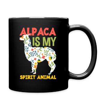 Alpaka Blumen Tier Geschenk - Tasse einfarbig - Schwarz - Rechts