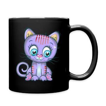 Cute Lilac Kitten Cartoon - Full Colour Mug - black - Right