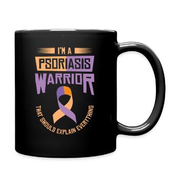 Psoriasis Warrior Lavender Orange Ribbon Awareness - Full Colour Mug - black - Right