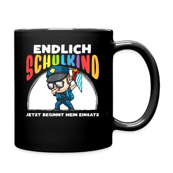Schulkind Einschulung Polizei - Tasse einfarbig - Schwarz - Rechts
