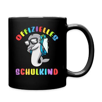 Schulkind Einschulung Delfin - Tasse einfarbig - Schwarz - Rechts