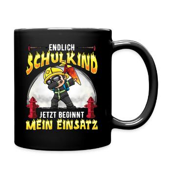 Schulkind Einschulung Feuerwehr - Tasse einfarbig - Schwarz - Rechts