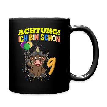 Achtung Ich Bin Schon 9 Geburtstag Büffel Bison - Tasse einfarbig - Schwarz - Rechts