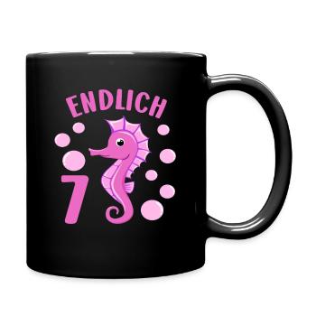 Seepferdchen Geburtstagshirt 7 Jahre Mädchen - Tasse einfarbig - Schwarz - Rechts