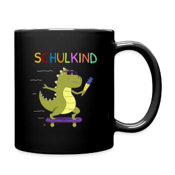 SCHULKIND TRex Dinosaurier Einschulung Junge - Tasse einfarbig - Schwarz - Rechts