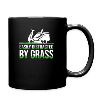 Facilement distrait par l’herbe - Drôle de tondeuse à gazon - Mug uni - noir - Droite