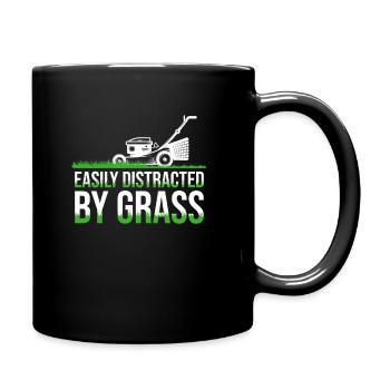 Facilement distrait par l’herbe - Drôle de tondeuse à gazon - Mug uni - noir - Droite