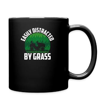 Facilement distrait par l’herbe - Drôle de tondeuse à gazon - Mug uni - noir - Droite