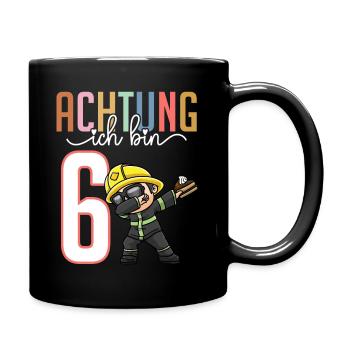 Sechster 6. Geburtstag Junge 6 Jahre Feuerwehr - Tasse einfarbig - Schwarz - Rechts