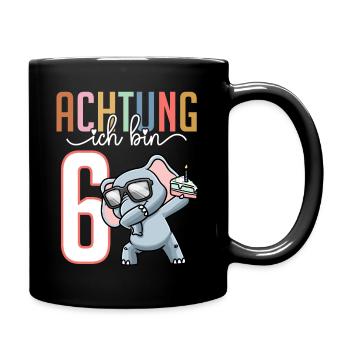 Sechster 6. Geburtstag Junge 6 Jahre Elefant - Tasse einfarbig - Schwarz - Rechts