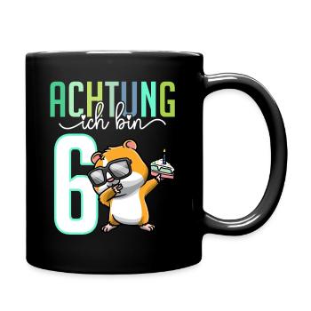 Sechster 6. Geburtstag Junge 6 Jahre Hamster - Tasse einfarbig - Schwarz - Rechts