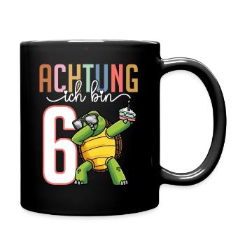 Sechster 6. Geburtstag Junge 6 Jahre Schildkröte - Tasse einfarbig - Schwarz - Rechts