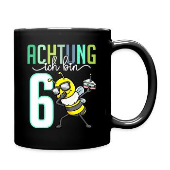 Sechster 6. Geburtstag Junge 6 Jahre Biene - Tasse einfarbig - Schwarz - Rechts