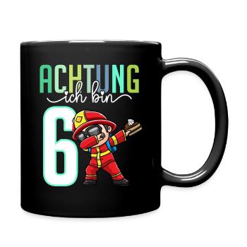Sechster 6. Geburtstag Junge 6 Jahre Feuerwehr - Tasse einfarbig - Schwarz - Rechts