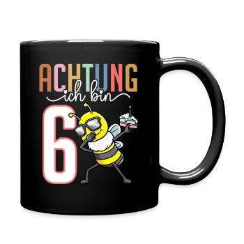 Sechster 6. Geburtstag Junge 6 Jahre Biene - Tasse einfarbig - Schwarz - Rechts
