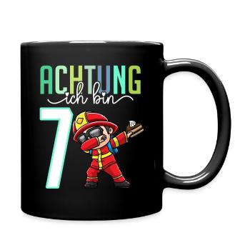 7. Geburtstag 7 Jahre Feuerwehr Junge Mädchen - Tasse einfarbig - Schwarz - Rechts