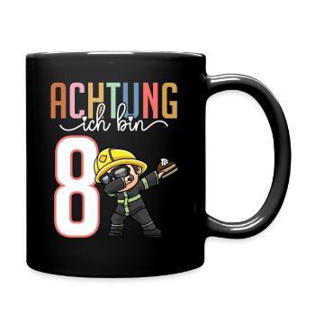 Zum 8. Geburtstag 8 Jahre Feuerwehr Junge Mädchen - Tasse einfarbig - Schwarz - Rechts