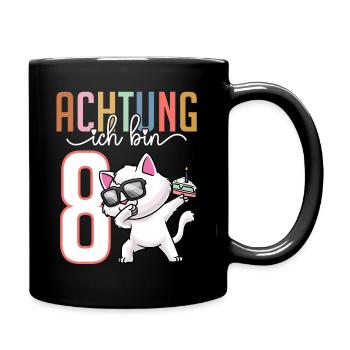 Zum 8. Geburtstag 8 Jahre Katze Junge Mädchen - Tasse einfarbig - Schwarz - Rechts