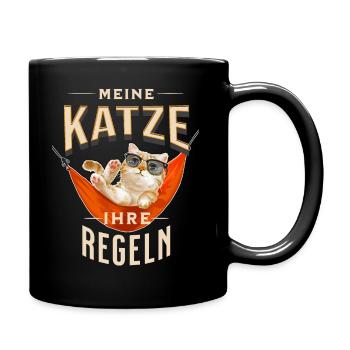 Meine Katze Ihre Regeln Fun Spruch T-Shirt Katzen - Tasse einfarbig - Schwarz - Rechts