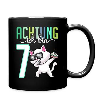 7. Geburtstag 7 Jahre Katze Junge Mädchen - Tasse einfarbig - Schwarz - Rechts