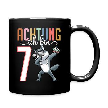 7. Geburtstag 7 Jahre Wolf Junge Mädchen - Tasse einfarbig - Schwarz - Rechts