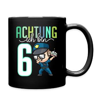 Sechster 6. Geburtstag Junge 6 Jahre Polizei - Tasse einfarbig - Schwarz - Rechts