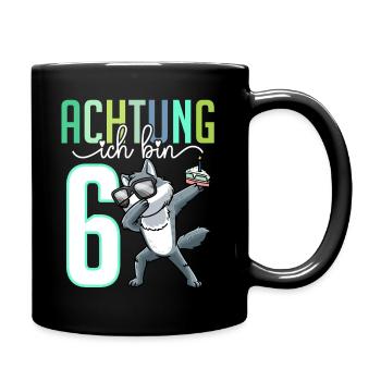 Sechster 6. Geburtstag Junge 6 Jahre Wolf - Tasse einfarbig - Schwarz - Rechts