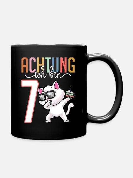 7. Geburtstag 7 Jahre Katze Junge Mädchen - Tasse einfarbig - Schwarz