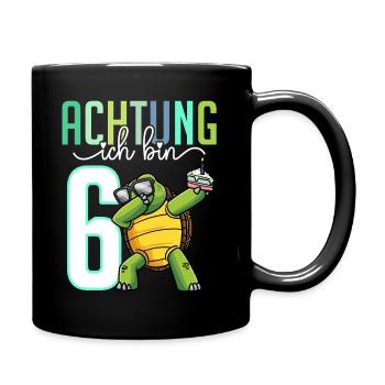 Sechster 6. Geburtstag Junge 6 Jahre Schildkröte - Tasse einfarbig - Schwarz - Rechts