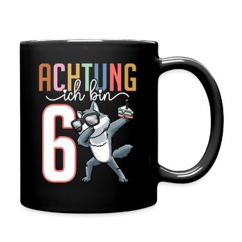 Sechster 6. Geburtstag Junge 6 Jahre Wolf - Tasse einfarbig - Schwarz - Rechts