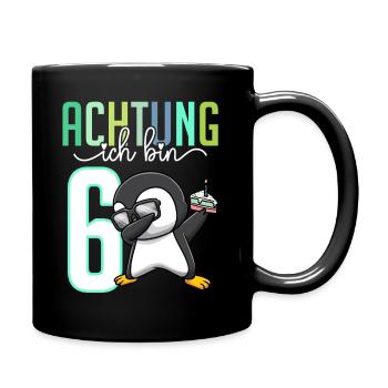 Sechster 6. Geburtstag Junge 6 Jahre Pinguin - Tasse einfarbig - Schwarz - Rechts