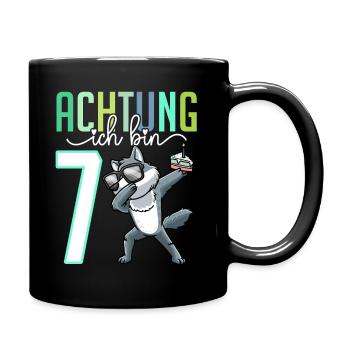 7. Geburtstag 7 Jahre Wolf Junge Mädchen - Tasse einfarbig - Schwarz - Rechts