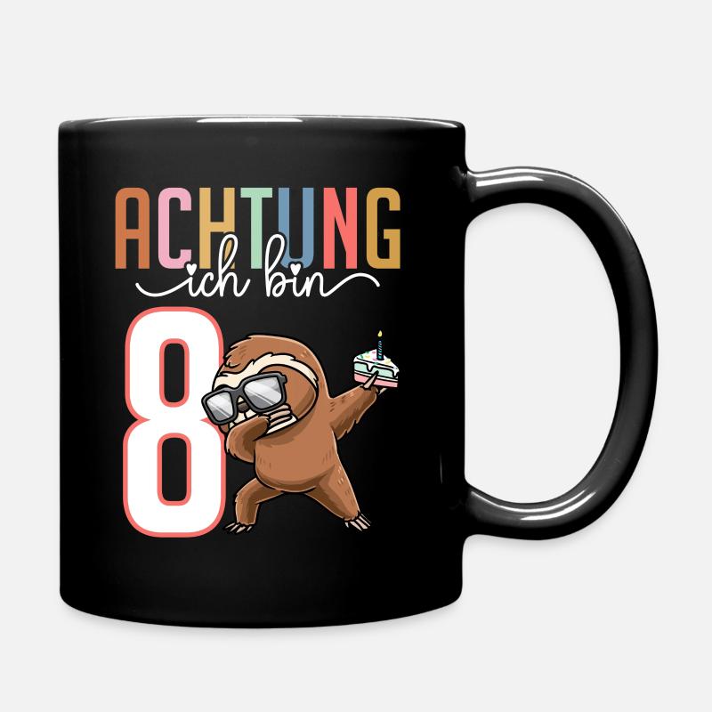 Zum 8. Geburtstag 8 Jahre Faultier Junge Mädchen - Tasse einfarbig - Schwarz