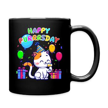 Funny Birthday Party Cat Shirt - Full Colour Mug - black - Right