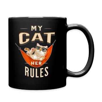 my cat her rules fun shirt für Katzenbesitzer - Tasse einfarbig - Schwarz - Rechts