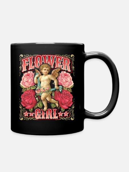 Engel-Putto mit Vintage-Rosen, Nostalgie-Scrapbook - Tasse einfarbig - Schwarz