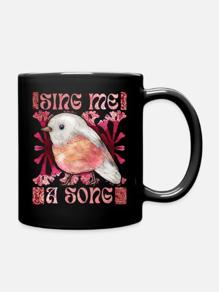 Robin, funny saying, bird, song - Full Colour Mug - black