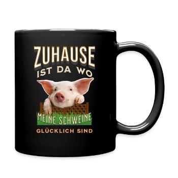 Zuhause ist da wo meine Schweine glücklich sind - Tasse einfarbig - Schwarz - Rechts
