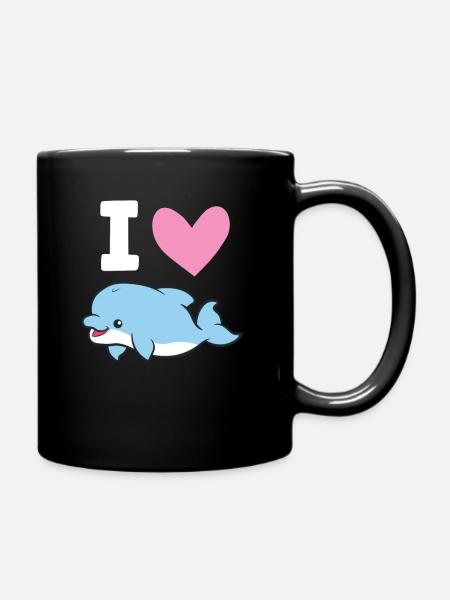 Ich liebe Delphine Meer Ozean Niedlicher Delphin - Tasse einfarbig - Schwarz
